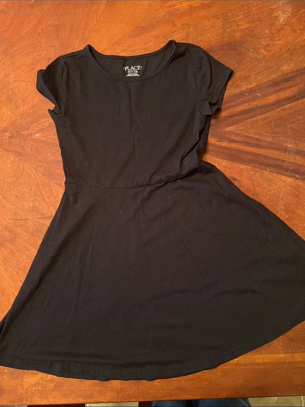 PLACE Black Short Sleeve Fit-and-Flare Dress